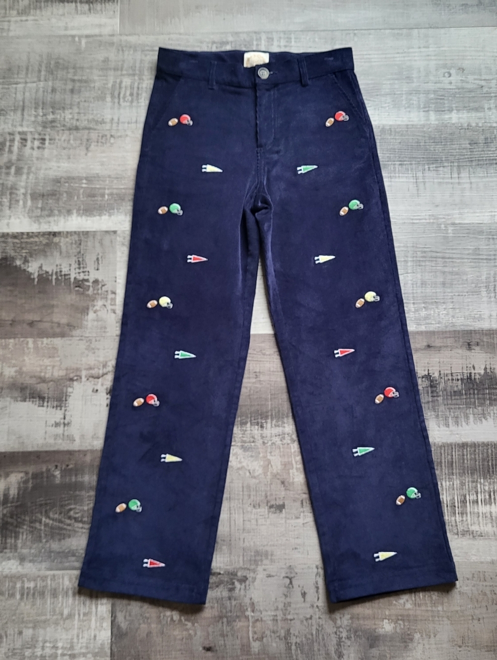 BEAUFORT BONNET CO Boys 11 Football Critter Sheffield Navy Blue Corduroy Pants
